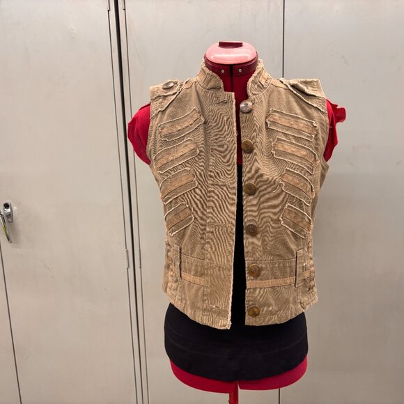 Khaki Utilitarian Army Military Look Vest by Nitrogen Size S Distressed - Picture 6 of 15